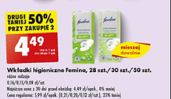 Wkładki higieniczne everyday freshness normal Femina classic promocja