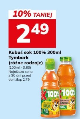 Kubek sok 100% 300ml Tymbark (różne rodzaje) promocja w Hitpol
