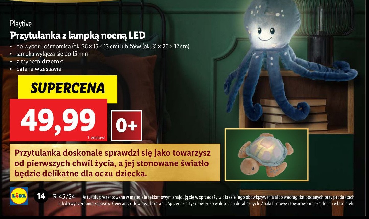 Przytulanka z lampką nocną led żółw Playtive promocja