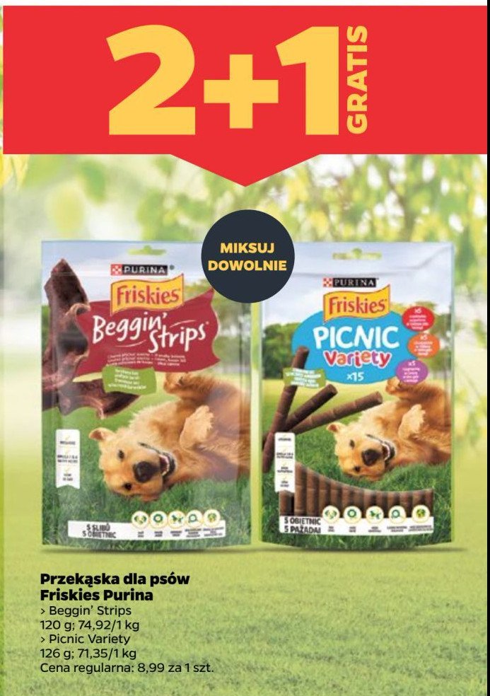 Przekąska dla psów z wołowiną, kurczakiem i jagnięciną Friskies picnic Purina friskies promocja