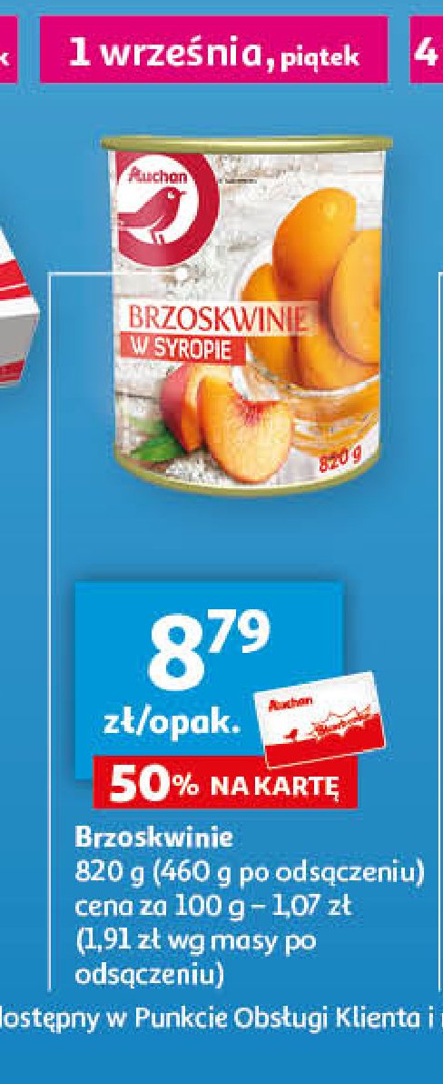 Brzoskwinie połówki w syropie Auchan różnorodne (logo czerwone) promocja
