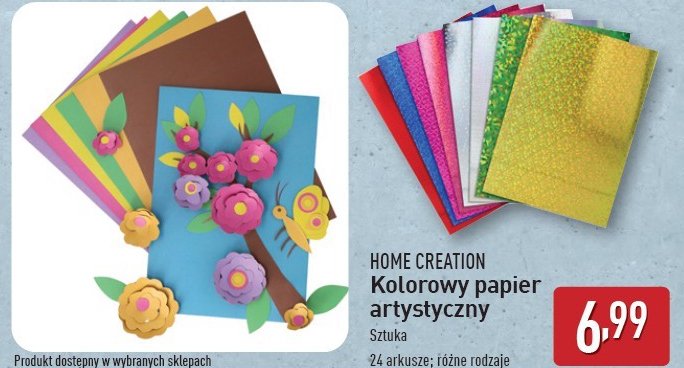 Papier kolorowy 24 arkusze Home creation promocja w Aldi