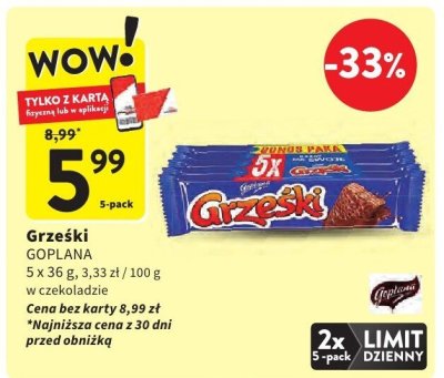 Wafle Grześki w czekoladzie promocja w Intermarche