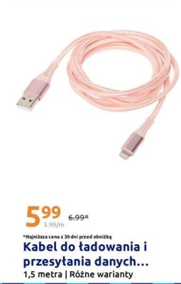 Kabel USB do ładowania i przesyłania danych, 1,5 m, różne warianty promocja w Action