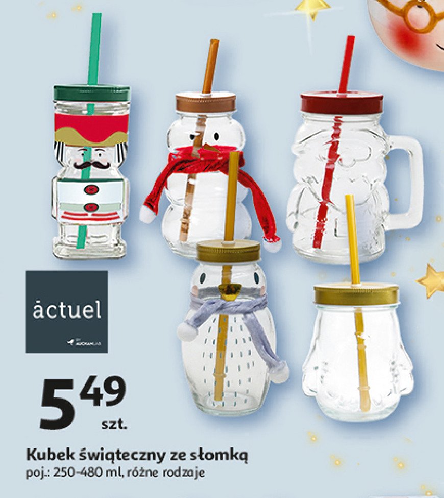 Kubek szklany ze słomką 400 ml Actuel promocja w Auchan