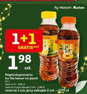 Napój niegazowany Ice Tea lemon lub peach Auchan promocja w Auchan