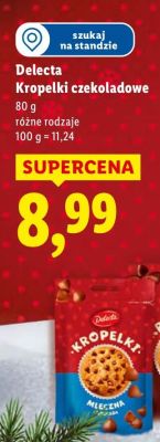 Kropelki czekoladowe Delecta różne rodzaje promocja w Lidl