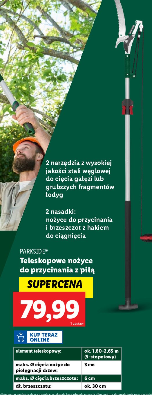 Teleskopowe nożyce 2w1 i piła do pielęgnacji drzew Parkside promocja w Lidl