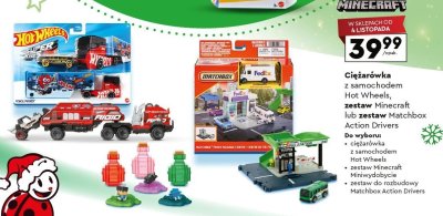 Ciężarówka z samochodem Hot Wheels lub Matchbox Action Drivers lub zestaw Minecraft promocja w Biedronka