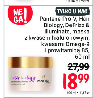 Maska do włosów wasem hialuronowym kwasami omega-9 i prowitaminą b5 Pantene pro-v hair biology promocja