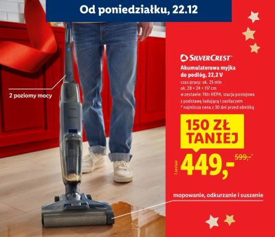 Akumulatorowa myjka do podłóg SILVERCREST 22,2 V, czas pracy: ok. 25 min, ok. 28 x 24 x 117 cm, 2 poziomy mocy promocja w Lidl