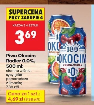 Piwo Okocim Radler 0,0%, 500 ml - ciemna wiśnia, sycylijsko pomarańcza z limonką promocja w Biedronka