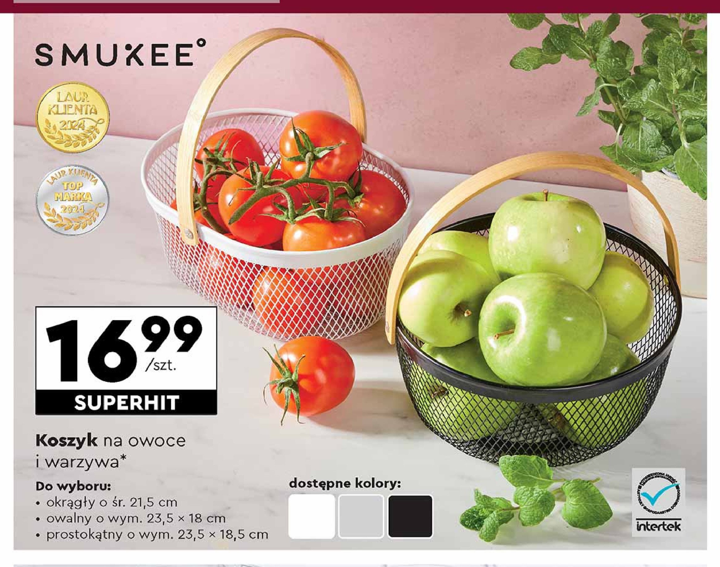 Koszyk na owoce i warzywa prostokątny 23.5 x 18 cm Smukee promocja w Biedronka