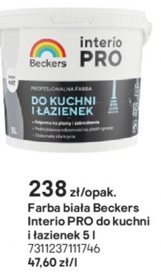 Farba biała Beckers Interio PRO do kuchni i łazienek promocja w Castorama