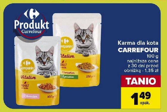 Karma dla kota z kurczakiem i groszkiem CARREFOUR COMPANINO promocja