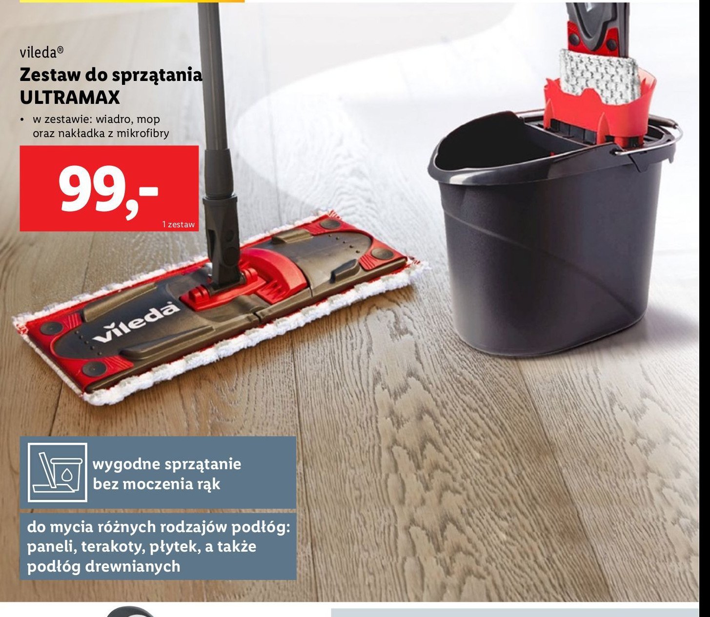 Zestaw completo mop + wiadro z wyciskaczem Vileda ultramax promocja w Lidl