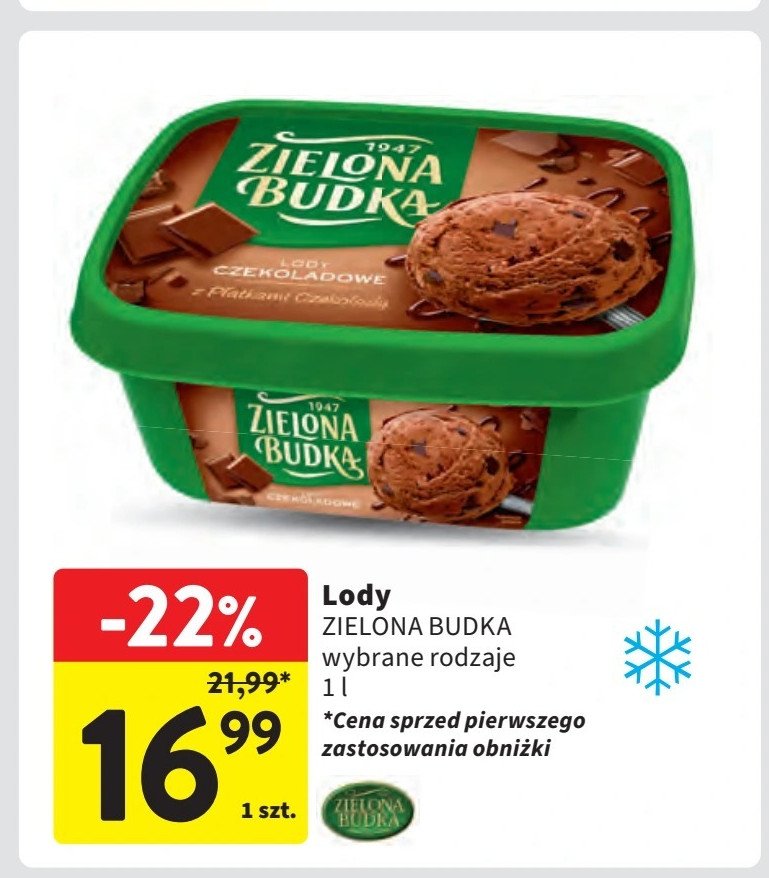 Lody czekoladowe z kawałkami czekolady Zielona budka promocja w Intermarche