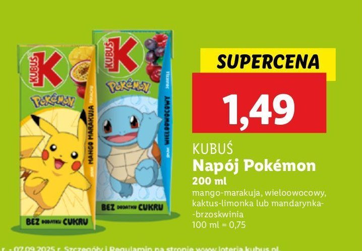 Napój pokemon mango marakuja Kubuś promocja
