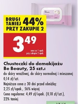 Chusteczki do demakijażu do cery normalnej i mieszanej BE BEAUTY FACE EXPERTIV Be beauty care promocja