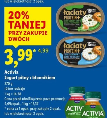 Jogurt Activia Jogurt pitny z błonnikiem różne rodzaje promocja w Lidl