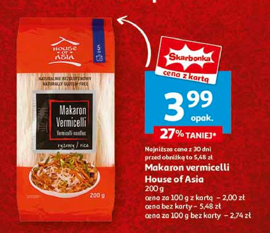 Makaron ryżowy vermicelli House of asia promocja w Auchan