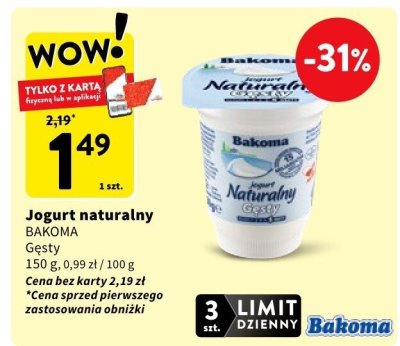Jogurt naturalny BAKOMA Gęsty promocja w Intermarche
