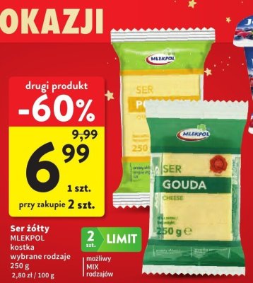 Ser żółty MLEKPOL kostka promocja w Intermarche