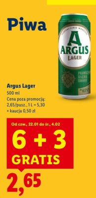 Piwo Argus Lager promocja w Lidl