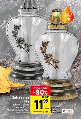 Znicz serce z różą złoty lub srebrny 30 cm promocja w Intermarche