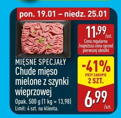 Chude mięso mielone z szynki wieprzowej promocja w Aldi