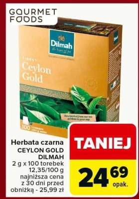 Herbata czarna CEYLON GOLD DILMAH 2g x 100 torebek promocja w Carrefour Market