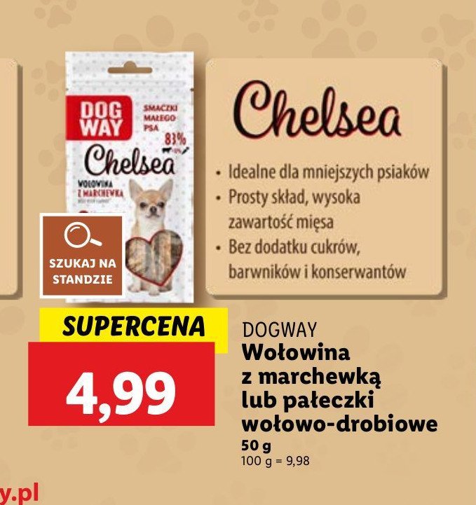 Przysmak dla psa chelsea wołowo drobiowe Dogway promocja w Lidl