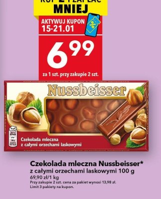 Czekolada mleczna Nussbeisser z całymi orzechami laskowymi 100g promocja w LEWIATAN