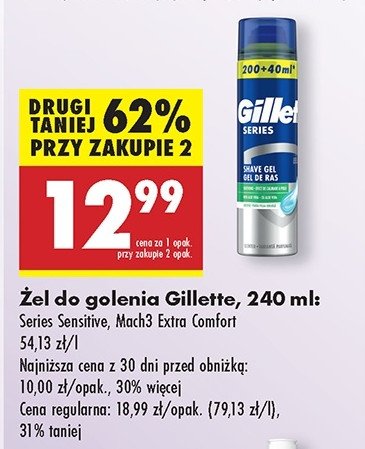 Żel do golenia extra comfort Gillette mach3 promocja w Biedronka