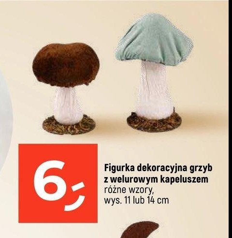 Figurka grzyb z welurowym kapeluszem 11 cm promocja