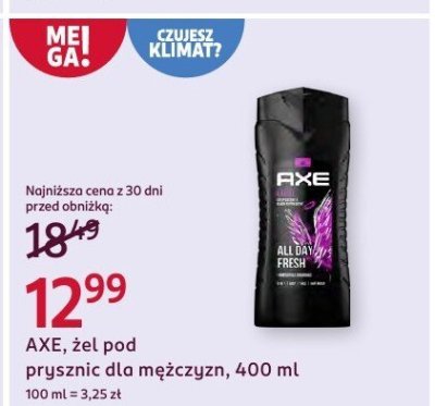 Żel pod prysznic dla mężczyzn AXE 400 ml promocja w Rossmann