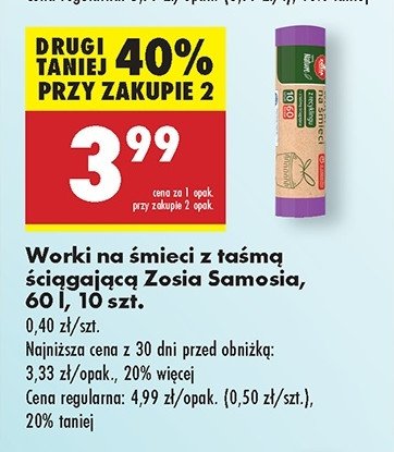 Worki na śmieci 60 l Zosia samosia promocja w Biedronka