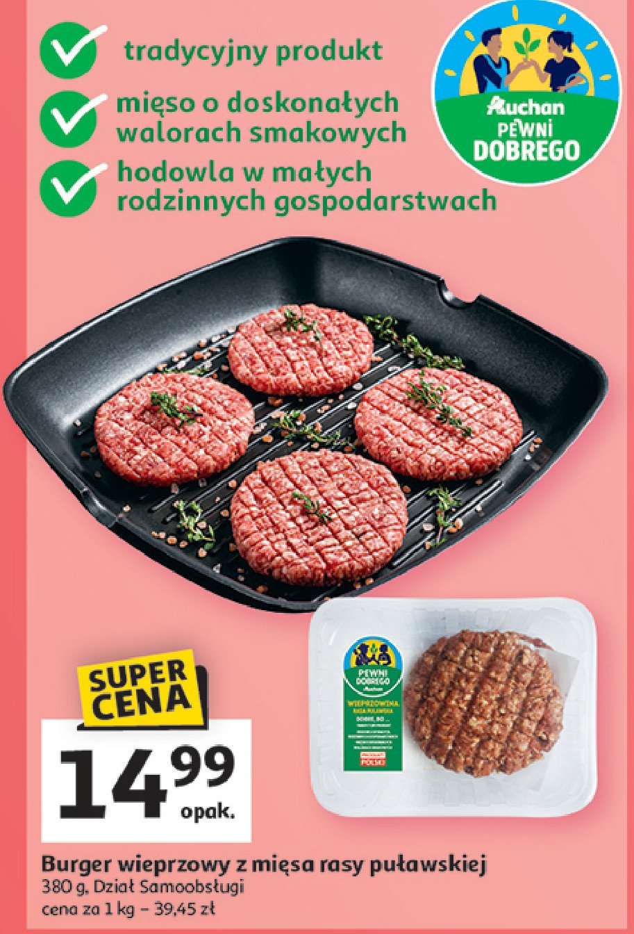 Burger wieprzowy Auchan pewni dobrego promocja w Auchan