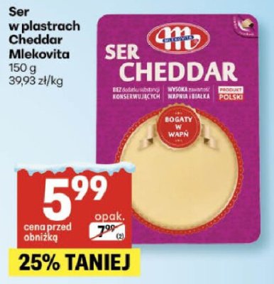 Ser w plastrach Cheddar Mlekovita promocja w Delikatesy Centrum