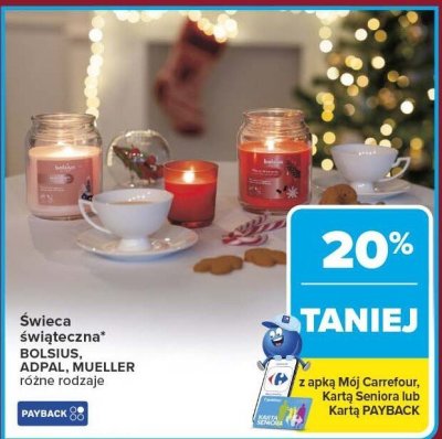 Świeca świąteczna, różne rodzaje -20% Bolsius, Adpal, Mueller promocja w Carrefour