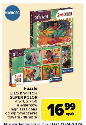 Puzzle lilo & stich 104 el. 2 x 60 el Clementoni promocja w Carrefour Market