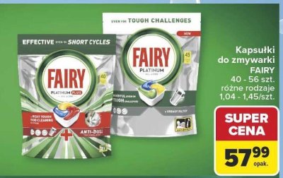 Kapsułki do zmywarki FAIRY PLATINUM 40-56 szt. różne rodzaje promocja w Carrefour Market