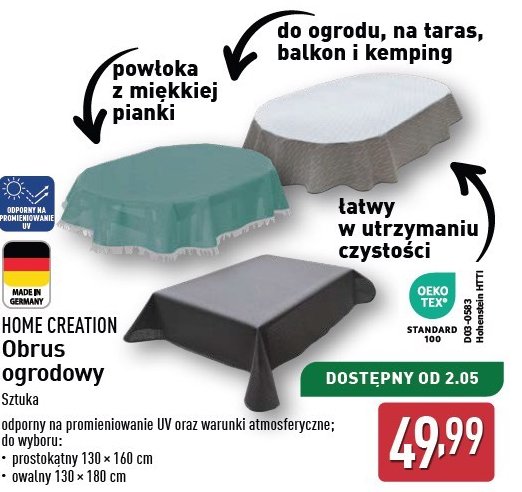 Obrus ogrodowy rustykalny owalny 130 x 180 cm Home creation promocja