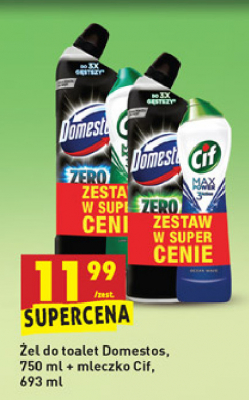 Zestaw płyn do wc zero kamienia ocean 750 ml + mleczko cif max power 693 ml Domestos zestaw promocja w POLOmarket