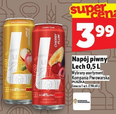 Napój piwny Lech 0,5 L promocja w TOPAZ