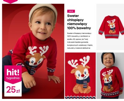 Sweter chłopięcy niemowlęcy 100% bawełny z reniferem promocja w Pepco