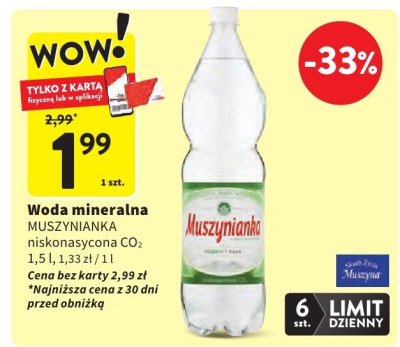 Woda mineralna niskonasycona CO2 Muszynianka promocja w Intermarche