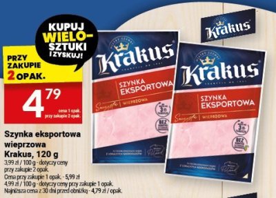 Szynka eksportowa wieprzowa Krakus, 120 g promocja w Twój Market