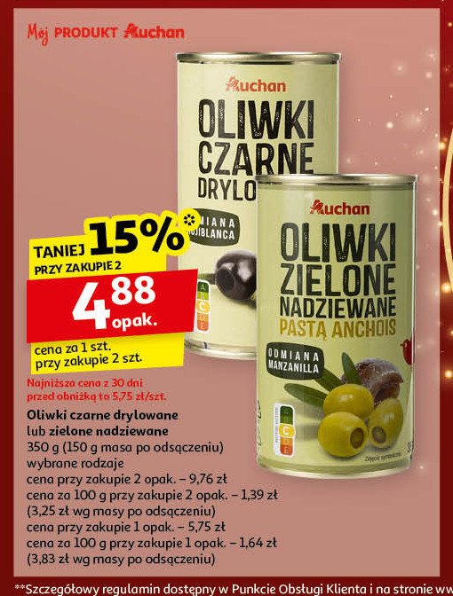 Oliwki zielone nadziewane pastą anchois Auchan promocja w Auchan