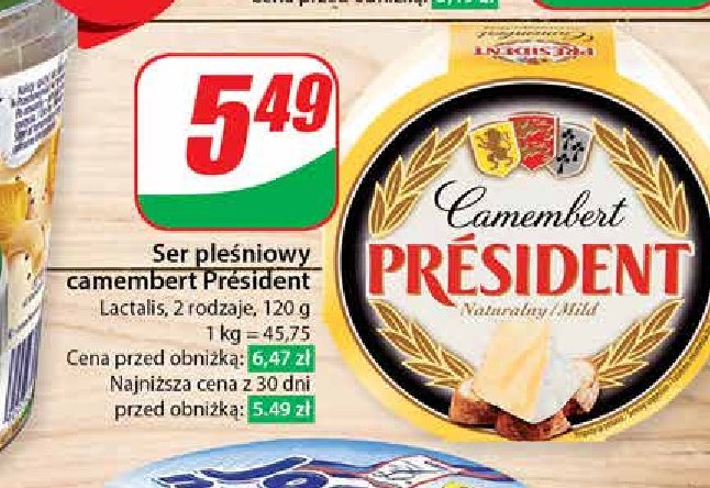 Ser pleśniowy camembert naturalny President promocja w Dino